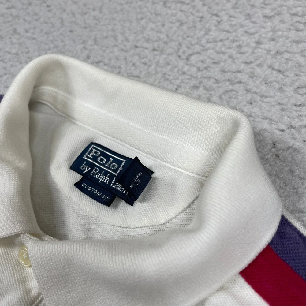Polo Ralph Lauren France Polo Shirt Mens XL White Big Pony Custom Fit Sporty